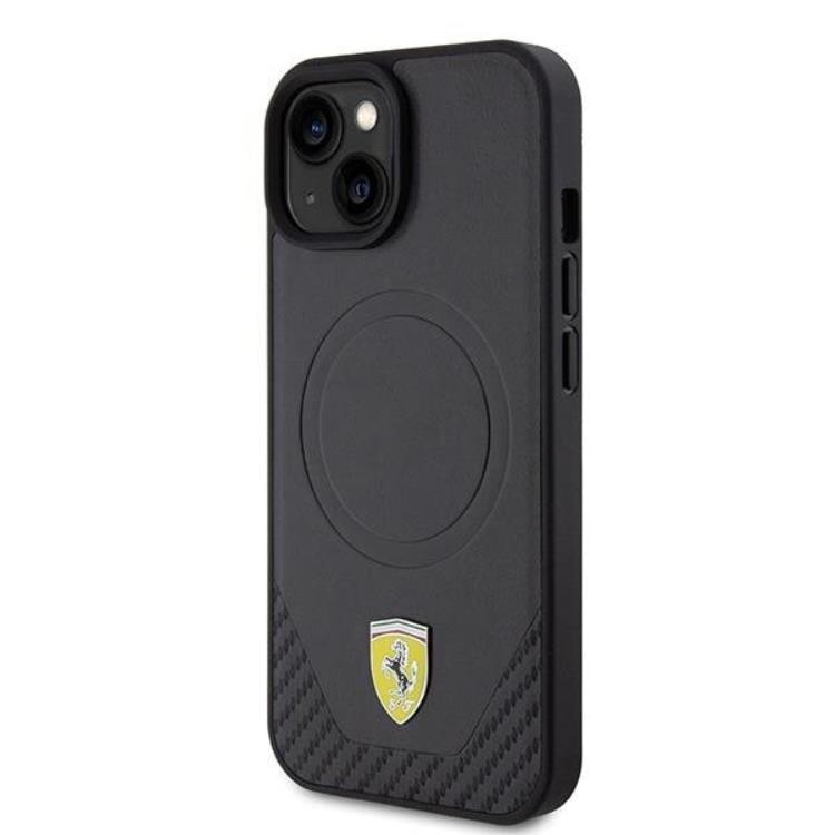 Ferrari Ferrari Mobilskal till iPhone 15 Magsafe Carbon Metal Logo - Svart