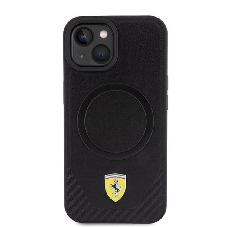 Ferrari Ferrari Mobilskal till iPhone 15 Magsafe Carbon Metal Logo - Svart