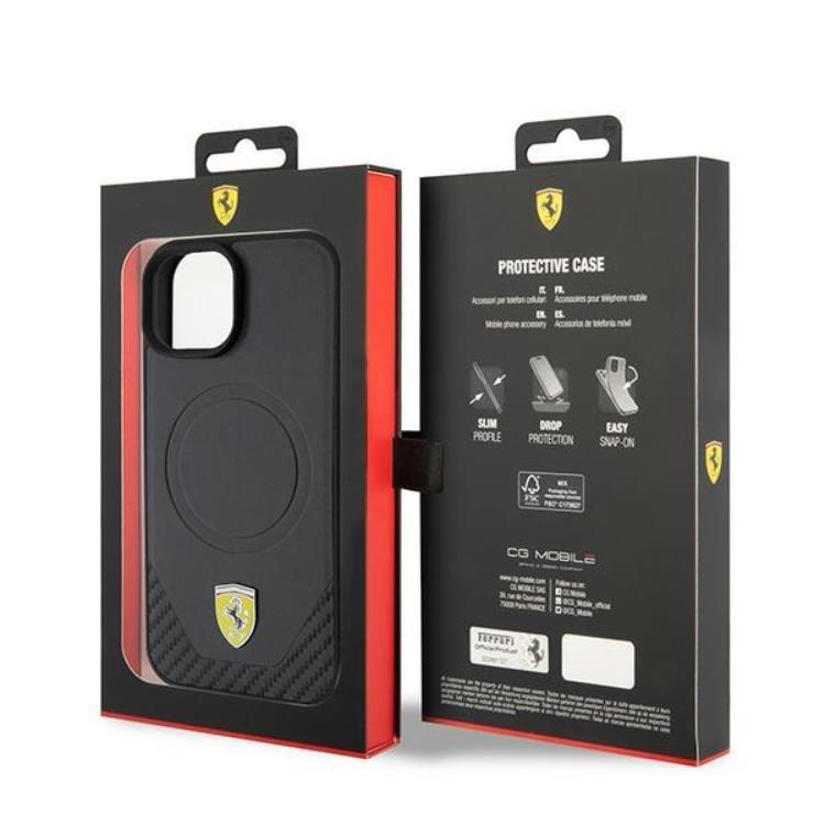 Ferrari Ferrari Mobilskal till iPhone 15 Magsafe Carbon Metal Logo - Svart