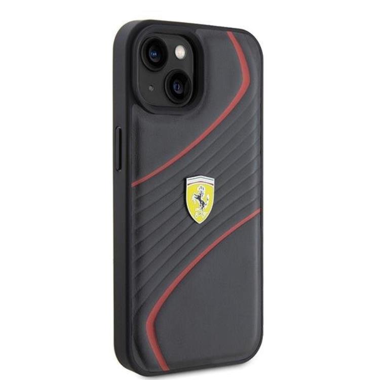 Ferrari Ferrari Mobilskal till iPhone 15 Twist Metal Logo - Svart