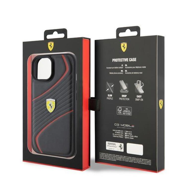 Ferrari Ferrari Mobilskal till iPhone 15 Twist Metal Logo - Svart
