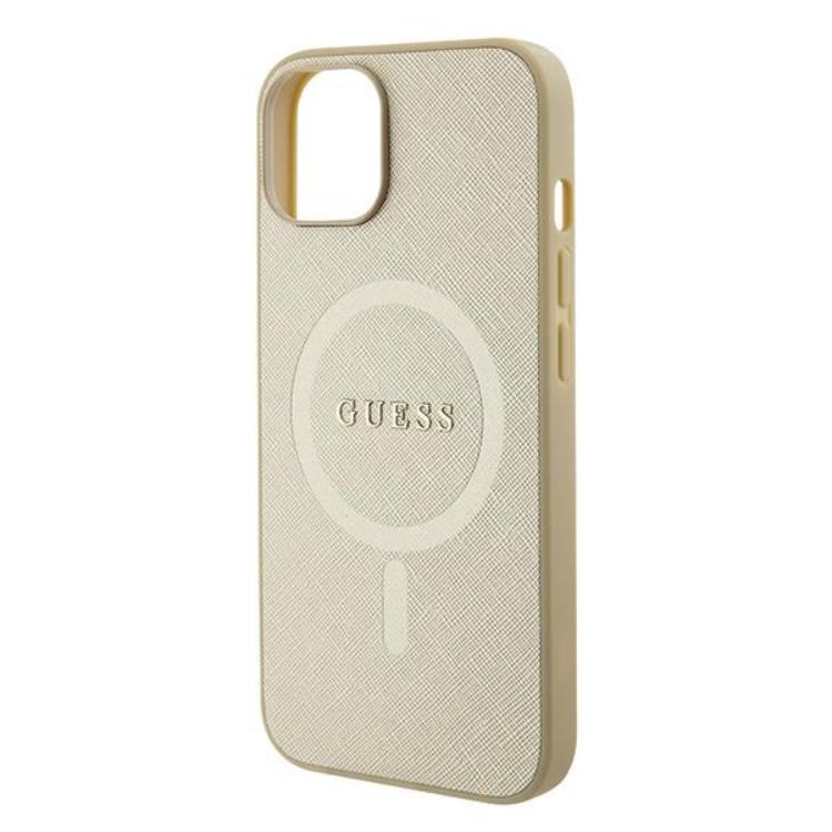 Guess Guess Mobilskal till iPhone 15 Plus Magsafe Saffiano - Guld