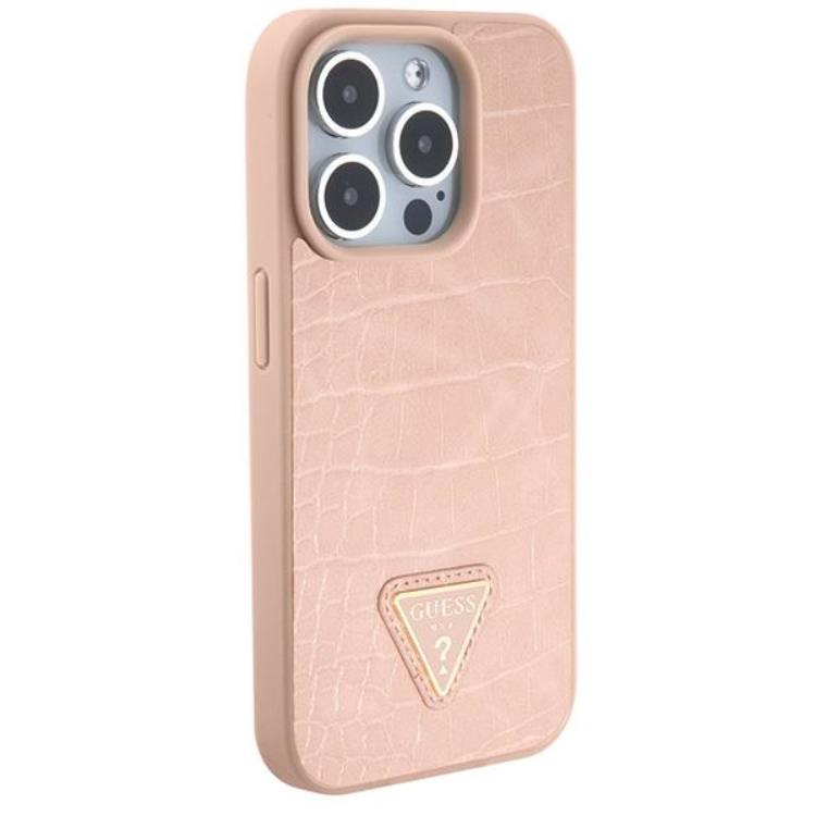 Guess Guess Mobilskal till iPhone 15 Pro Croco Triangle Metal Logo - Rosa