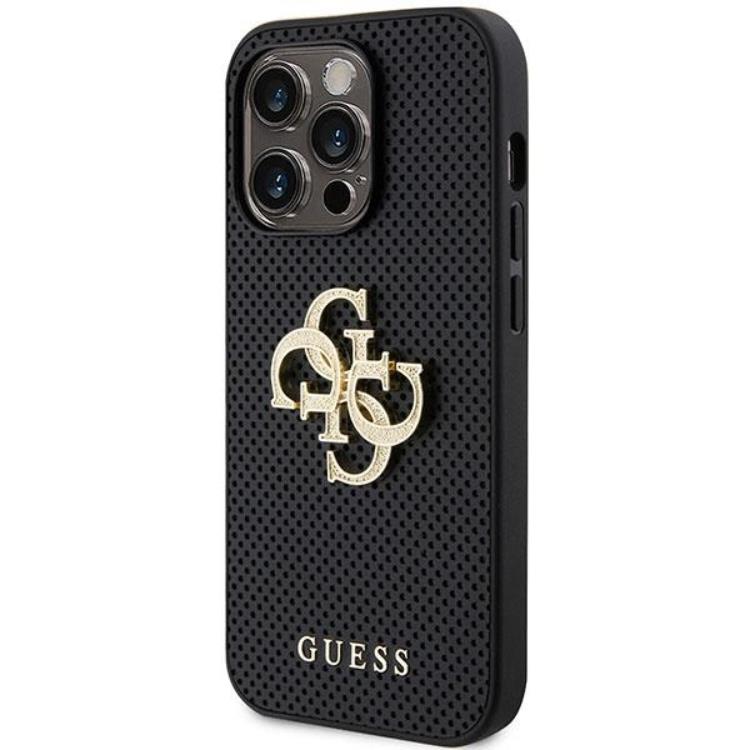 Guess Guess iPhone 15 Mobilskal Perforated Glitter Logo - Svart