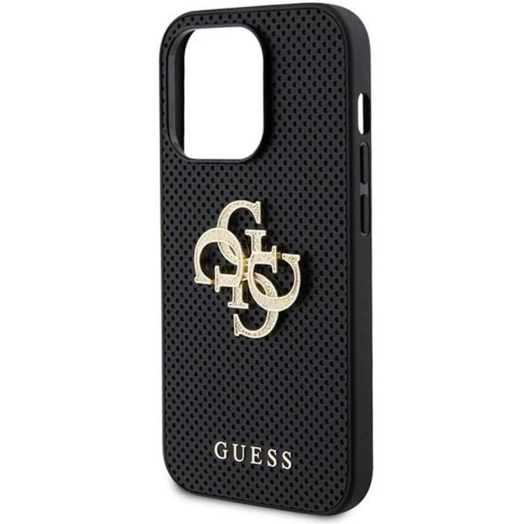 Guess Guess iPhone 15 Mobilskal Perforated Glitter Logo - Svart