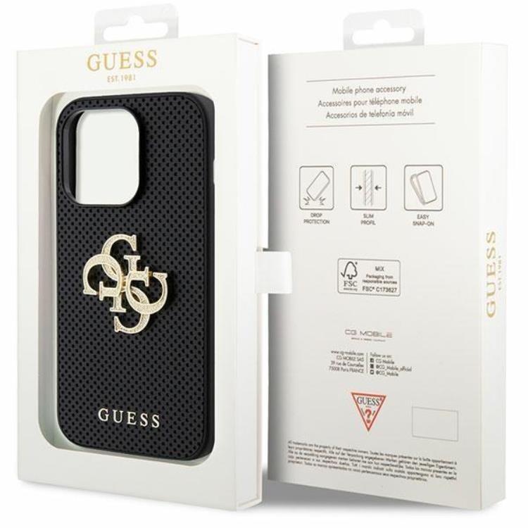 Guess Guess iPhone 15 Mobilskal Perforated Glitter Logo - Svart