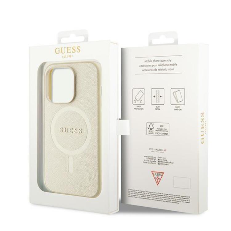 Guess Guess Mobilskal till iPhone 15 Pro Max Magsafe Saffiano - Guld