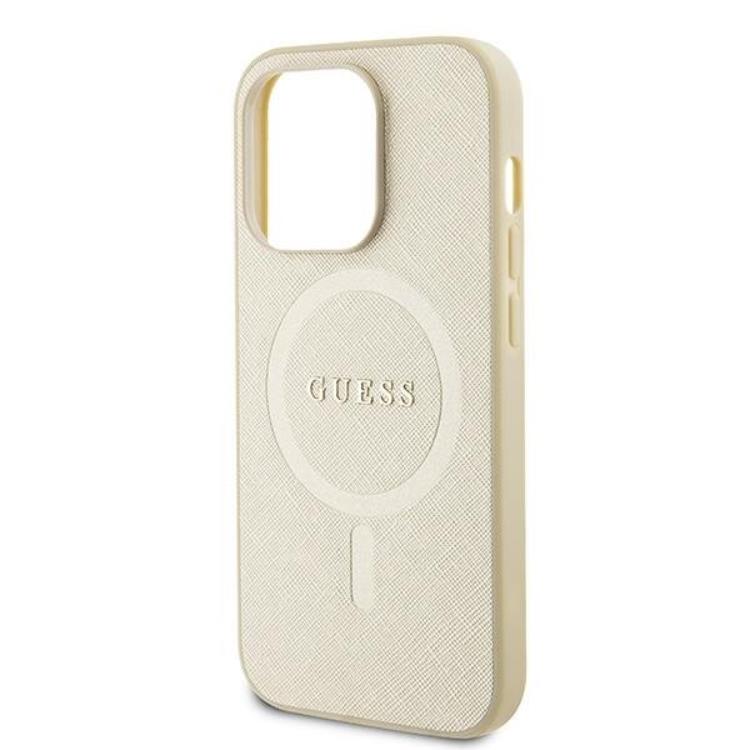 Guess Guess Mobilskal till iPhone 15 Pro Magsafe Saffiano - Guld