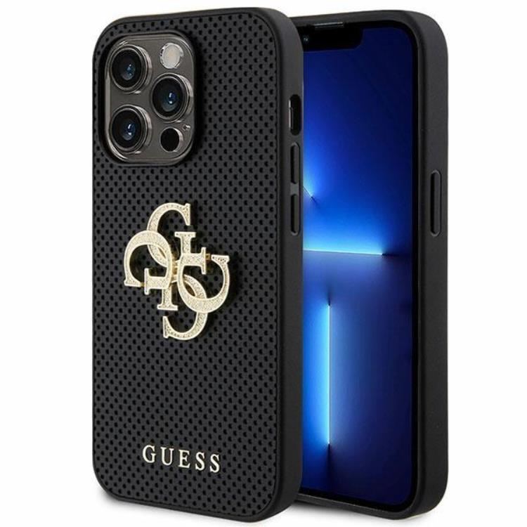 Guess Guess iPhone 15 Pro Mobilskal Perforated Glitter Logo - Svart