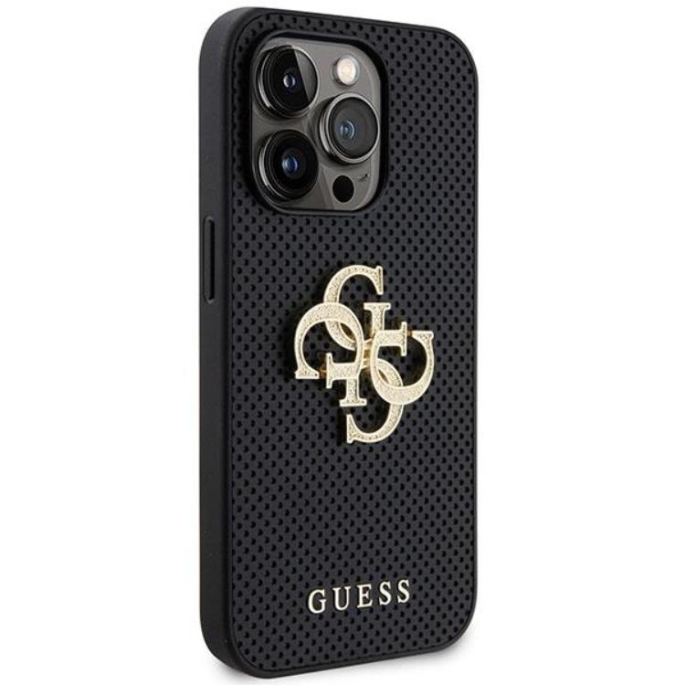 Guess Guess iPhone 15 Pro Mobilskal Perforated Glitter Logo - Svart
