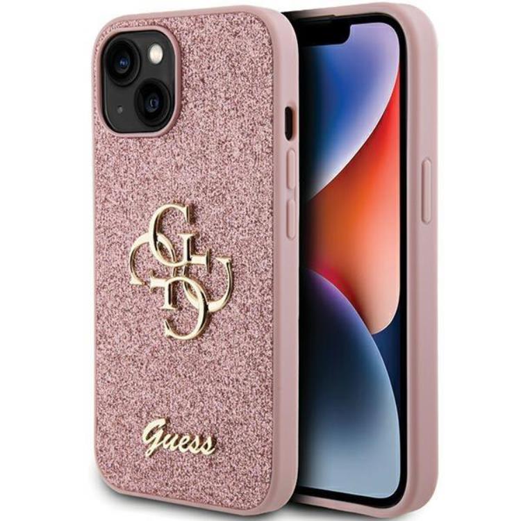 Guess Guess iPhone 15 Plus Mobilskal Glitter Script Big - Rosa