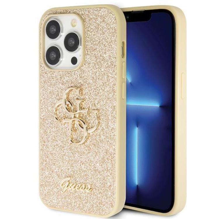 Guess Guess Mobilskal till iPhone 14 Pro Glitter Script Big - Guld