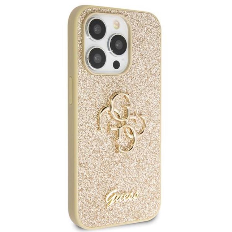Guess Guess Mobilskal till iPhone 14 Pro Glitter Script Big - Guld