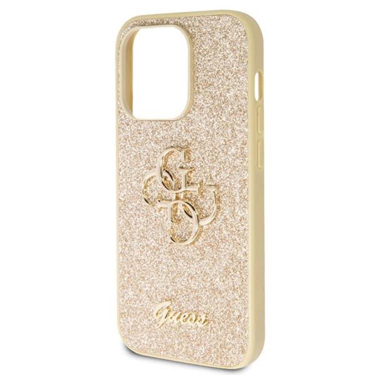 Guess Guess Mobilskal till iPhone 14 Pro Glitter Script Big - Guld