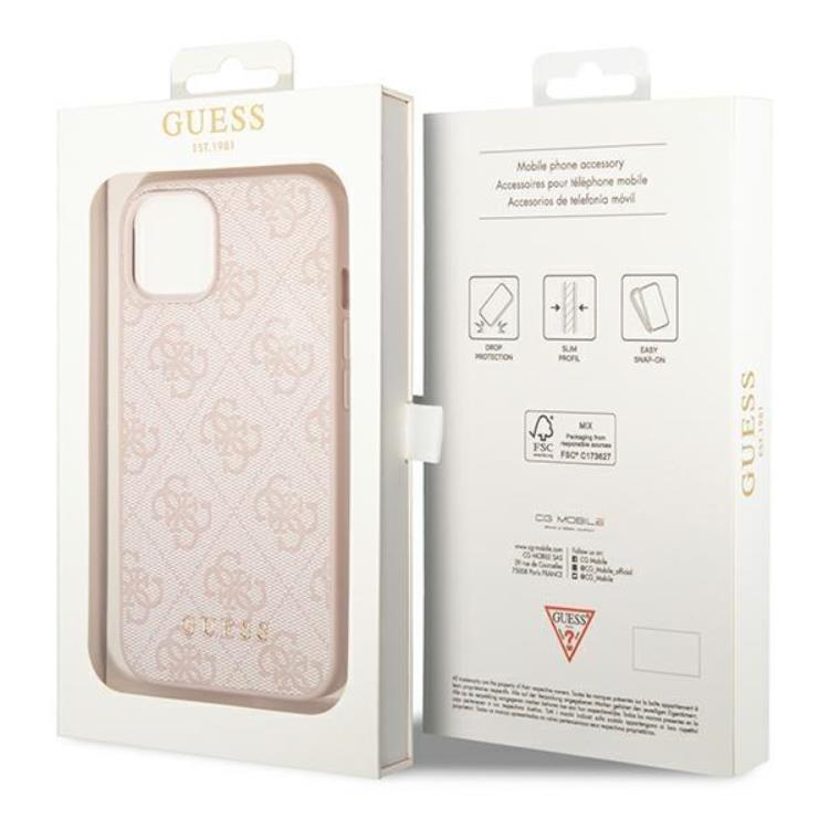 Guess Guess iPhone 14 Plus Mobilskal Metall Gold Logo - Rosa