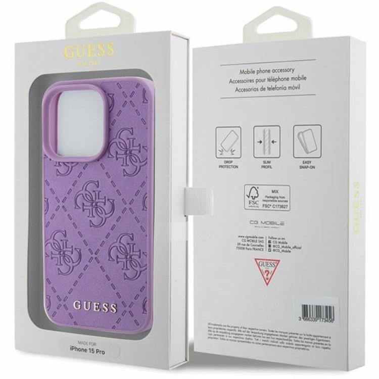 Guess Guess Mobilskal till iPhone 15 Pro Läder Stamped - Lila