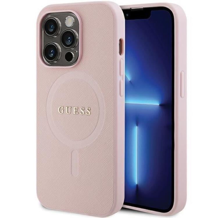 Guess Guess iPhone 14 Pro Mobilskal Magsafe Saffiano - Rosa