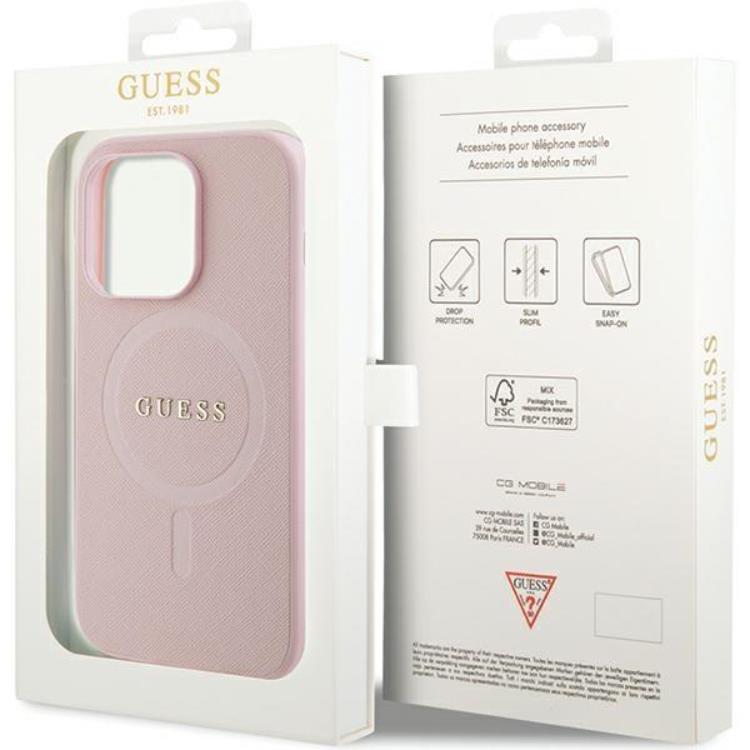 Guess Guess iPhone 14 Pro Mobilskal Magsafe Saffiano - Rosa