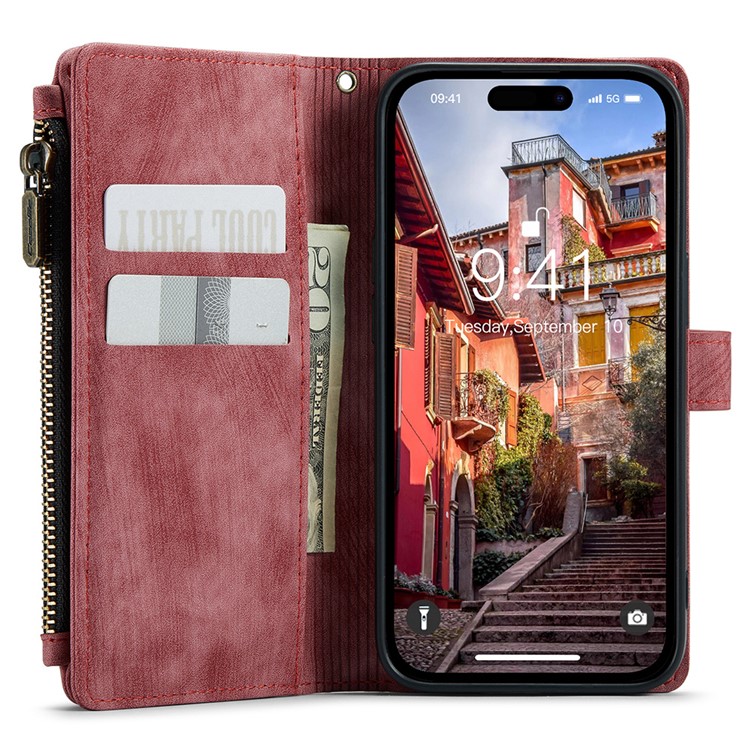 Caseme CASEME iPhone 15 Pro Max Plånboksfodral C30 Zipper - Röd