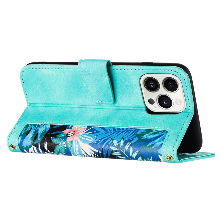 OEM iPhone 15 Pro Max Plånboksfodral Flower Pattern - Grön