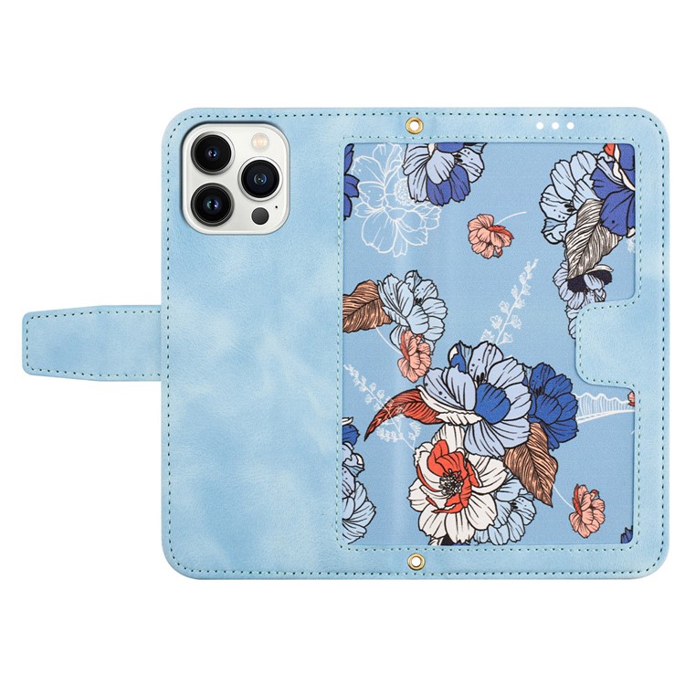 OEM iPhone 15 Pro Max Plånboksfodral Flower Pattern - Ljusblå