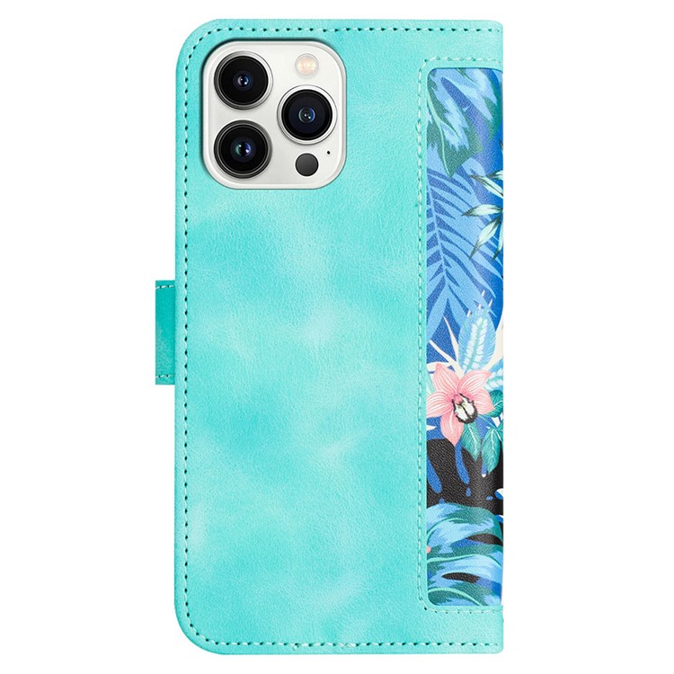 OEM iPhone 15 Pro Plånboksfodral Flower Pattern - Grön
