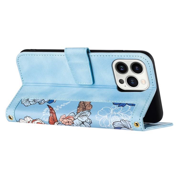 OEM iPhone 15 Pro Plånboksfodral Flower Pattern - Ljusblå