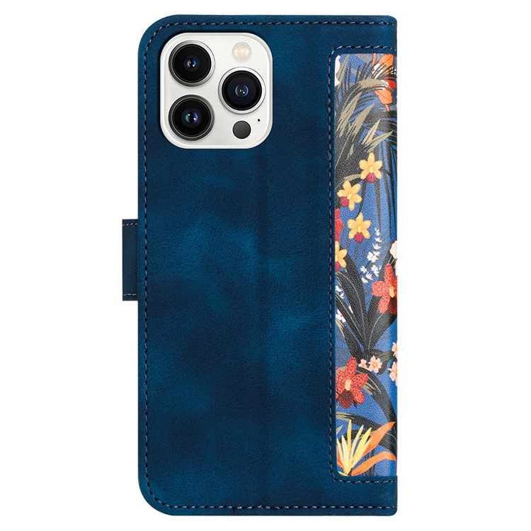 OEM iPhone 15 Pro Plånboksfodral Flower Pattern - Mörkblå
