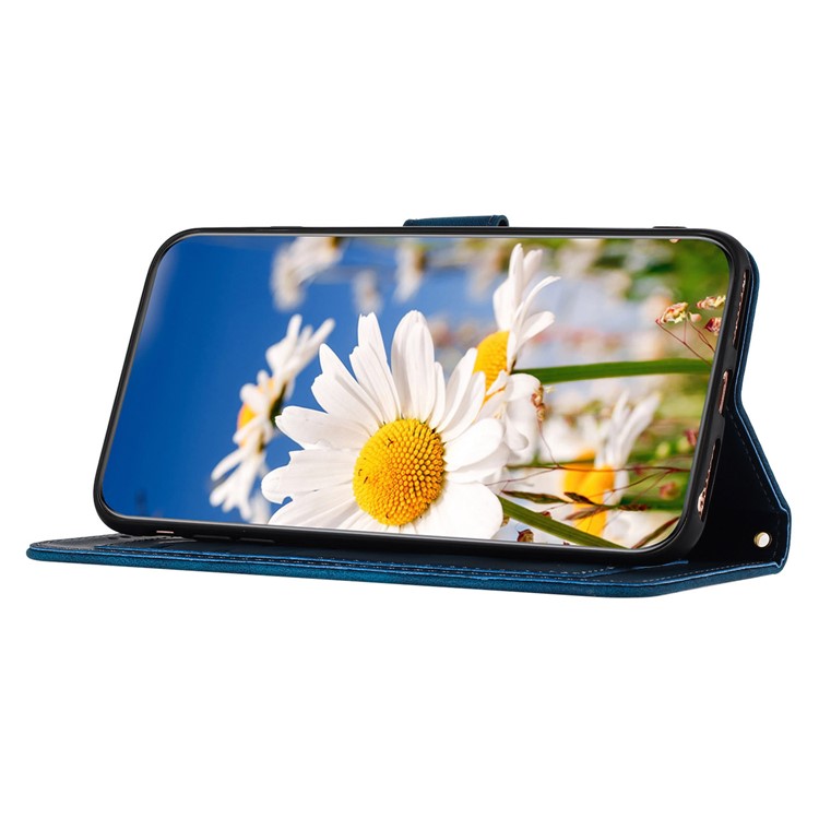 OEM iPhone 15 Pro Plånboksfodral Flower Pattern - Mörkblå