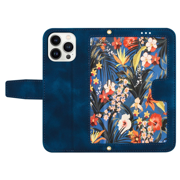 OEM iPhone 15 Pro Plånboksfodral Flower Pattern - Mörkblå