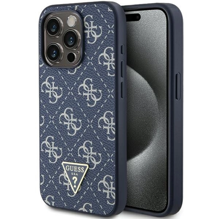 Guess Guess iPhone 15 Pro Max Mobilskal Triangle Metall Logo - Blå
