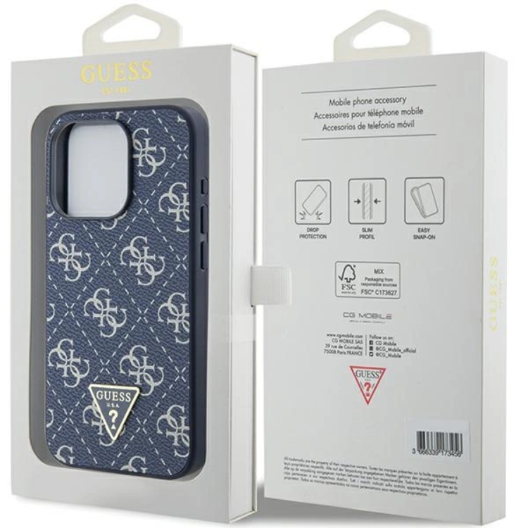 Guess Guess iPhone 15 Pro Max Mobilskal Triangle Metall Logo - Blå