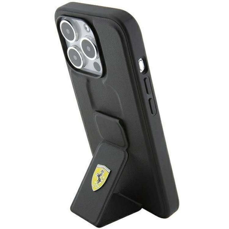 Ferrari Ferrari Mobilskal till iPhone 15 Grip Stand Metal Logo - Svart