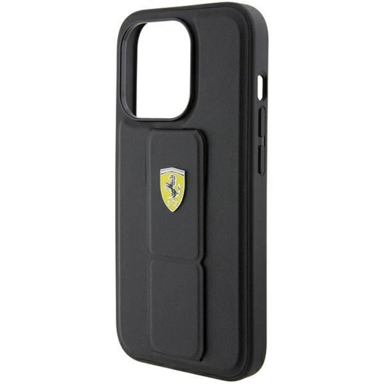 Ferrari Ferrari Mobilskal till iPhone 15 Grip Stand Metal Logo - Svart