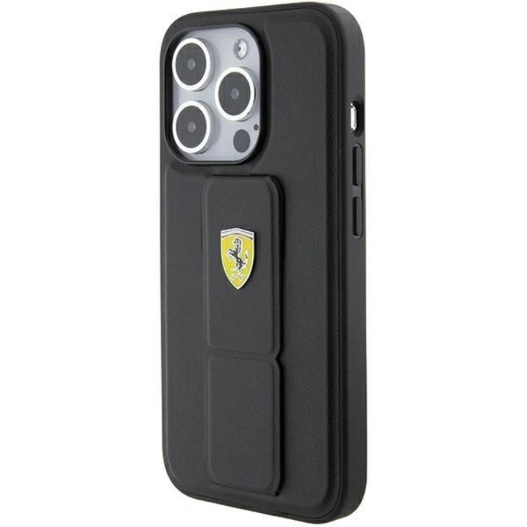 Ferrari Ferrari Mobilskal till iPhone 15 Pro Max Grip Stand Metal Logo - Svart