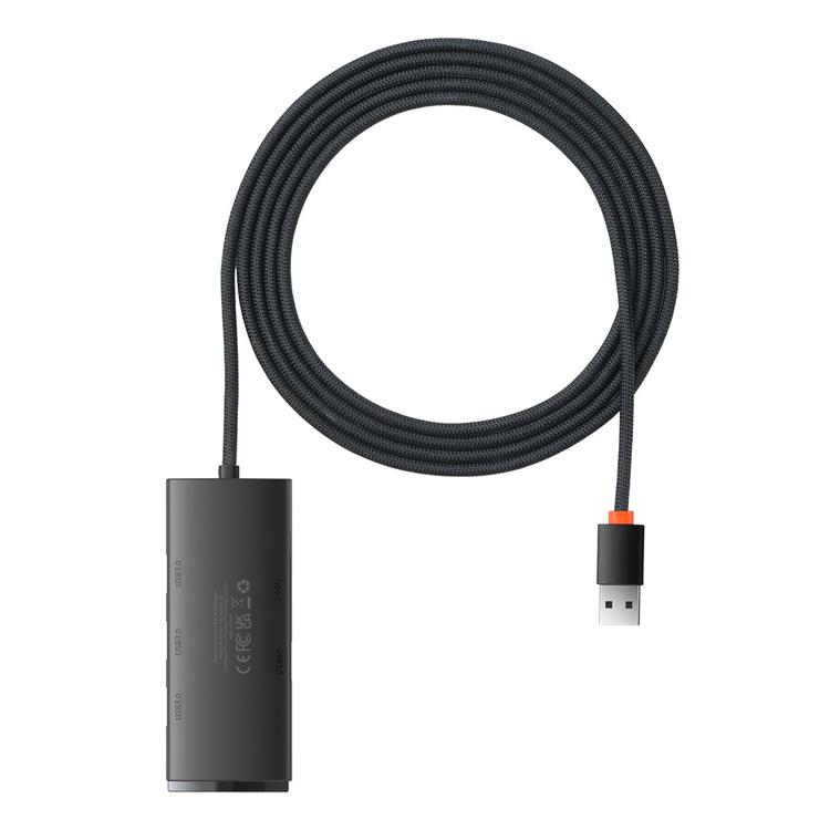 BASEUS Baseus Lite Series HUB 4-portar (USB-A till 4xUSB-A 3.0) 2m - Svart