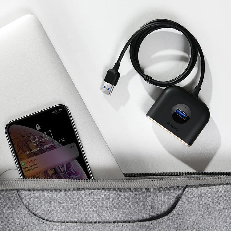 BASEUS Baseus Square round 4 in 1 USB HUB Adapter - Svart