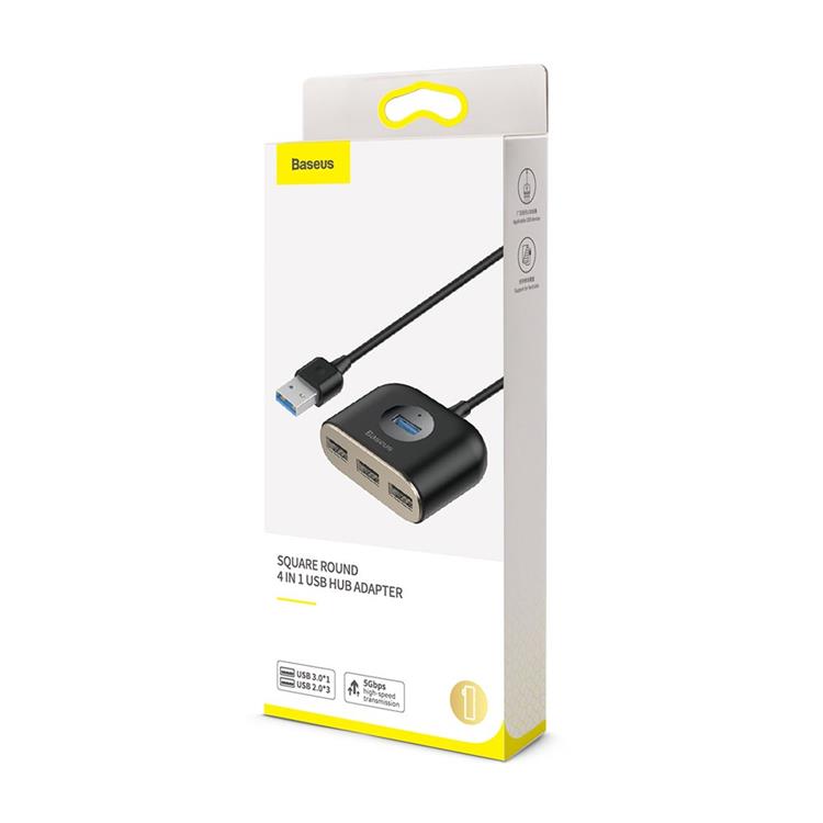 BASEUS Baseus Square round 4 in 1 USB HUB Adapter - Svart