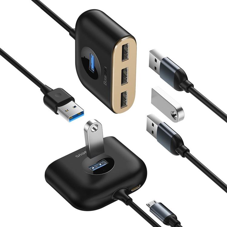 BASEUS Baseus Square round 4 in 1 USB HUB Adapter - Svart