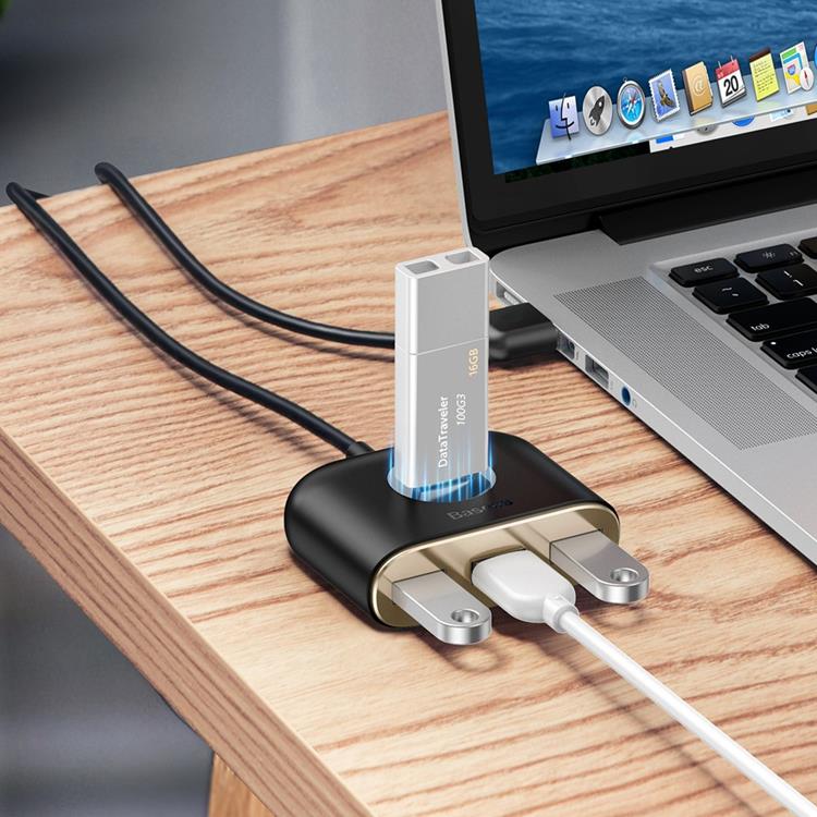 BASEUS Baseus Square round 4 in 1 USB HUB Adapter - Svart