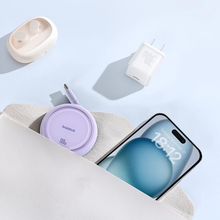 BASEUS Baseus Retractable Free2Draw Mini USB-C - USB-C 100W 1m - Lila