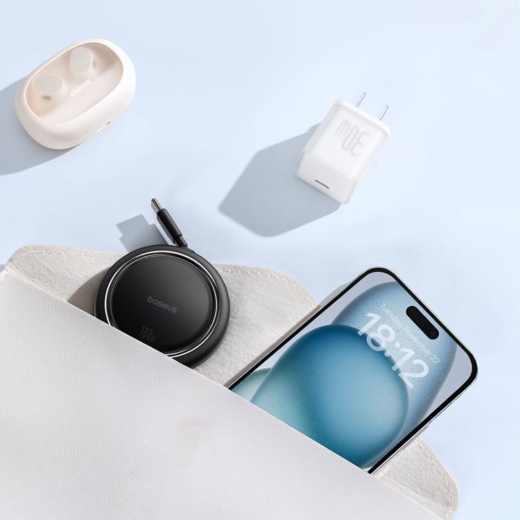 BASEUS Baseus Retractable Free2Draw Mini USB-C - USB-C 100W 1m - Svart