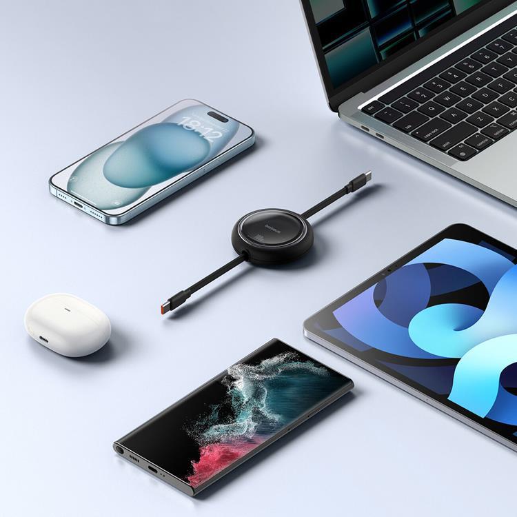 BASEUS Baseus Retractable Free2Draw Mini USB-C - USB-C 100W 1m - Svart