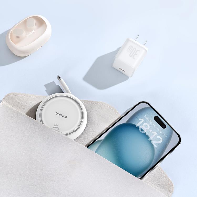 BASEUS Baseus Retractable Free2Draw Mini USB-C - USB-C 100W 1m - Vit