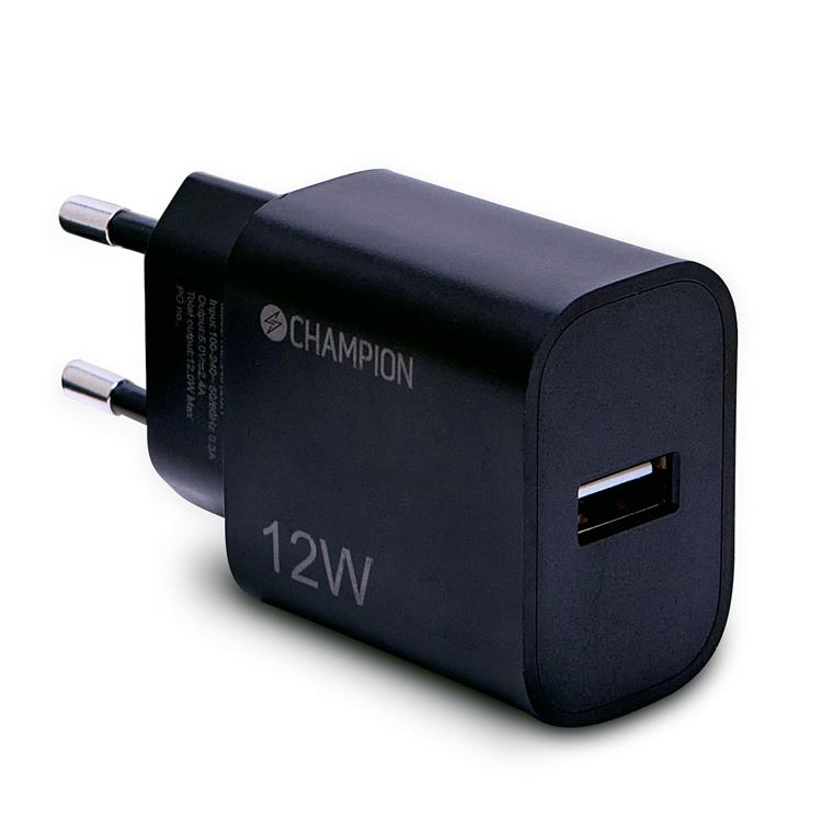 Champion Champion Väggladdare USB-A 12W - Svart