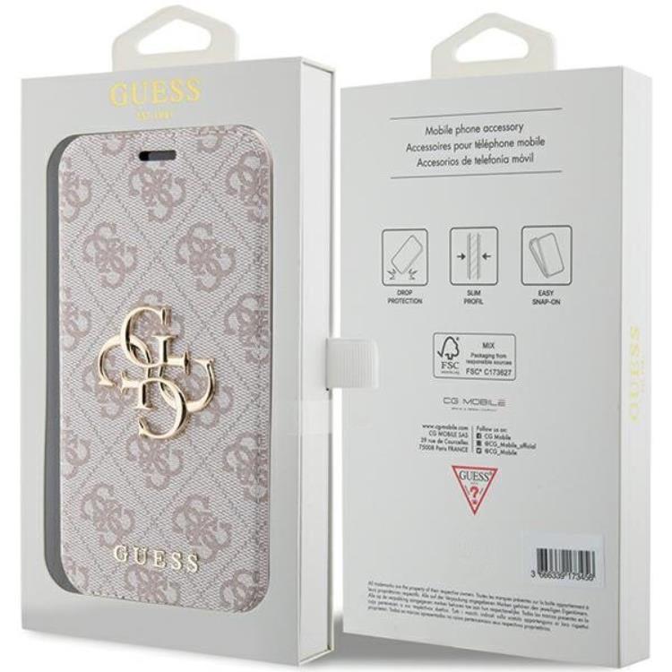 Guess Guess iPhone 15 Pro Plånboksfodral Metall Logo - Rosa