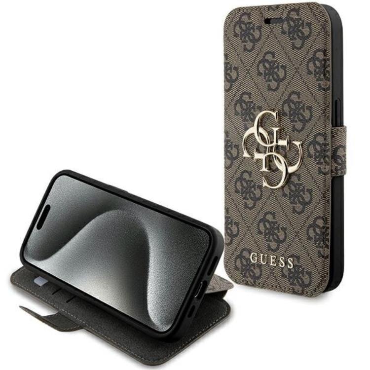 Guess Guess iPhone 15 Pro Plånboksfodral Metall Logo - Brun