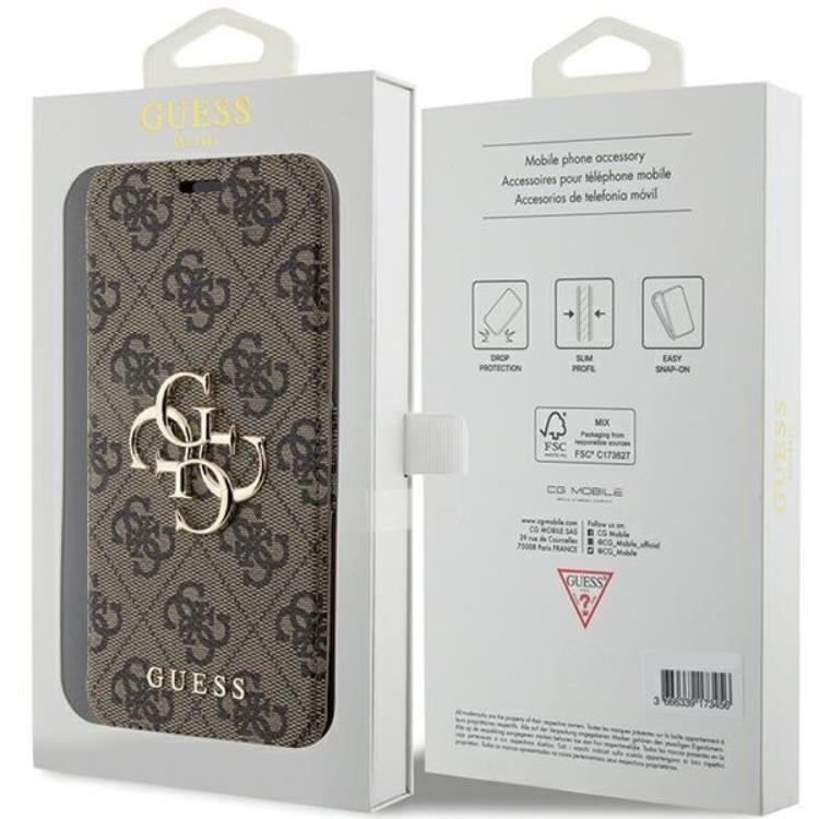 Guess Guess iPhone 15 Pro Plånboksfodral Metall Logo - Brun