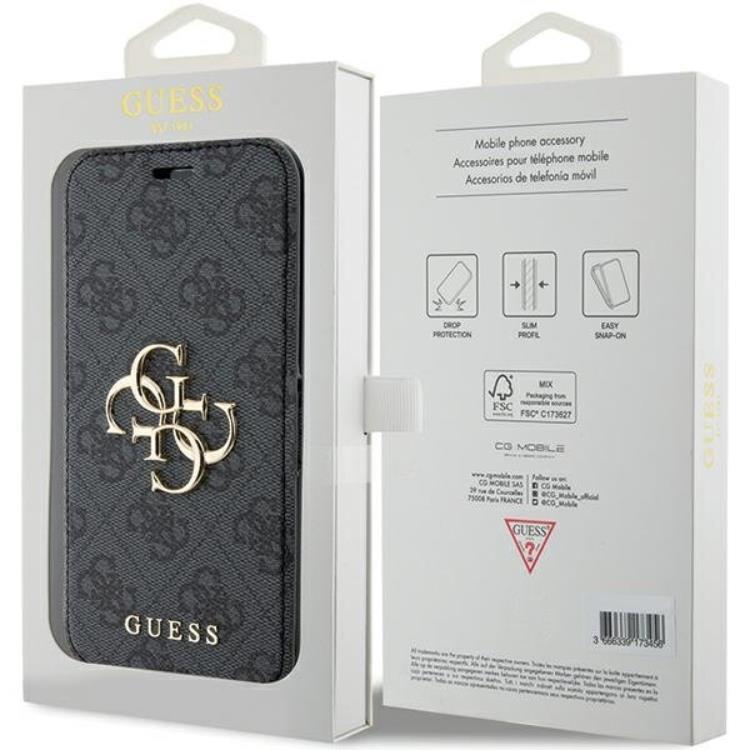 Guess Guess iPhone 15 Pro Plånboksfodral Metall Logo - Grå