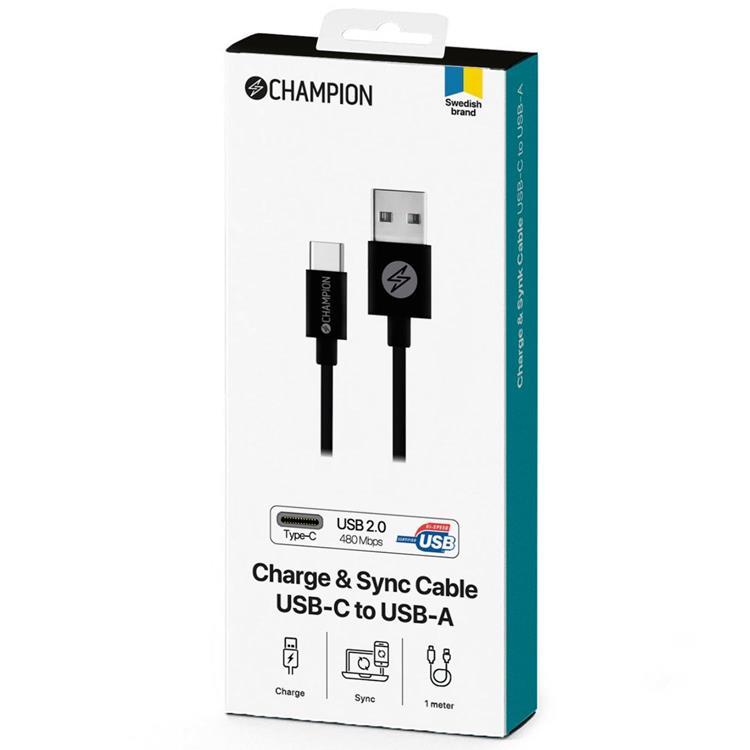 Champion CHAMPION USB-C till USB-A kabel 2m - Svart